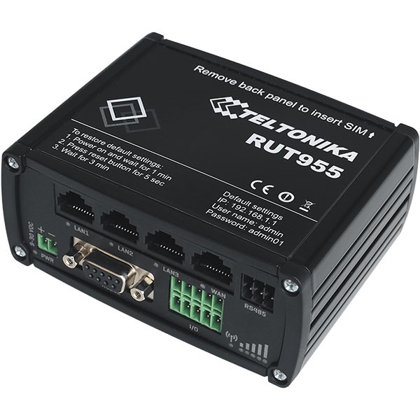 Промышленный Wi-Fi/4G маршрутизатор Teltonika RUT955 (в комплекте DIN rail + GNSS-антенна)