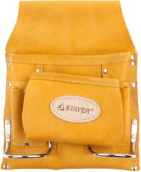 38515, Сумка поясная STAYER PROFESSIONAL для инструментов, кожаная, 8 карманов, 2 скобы