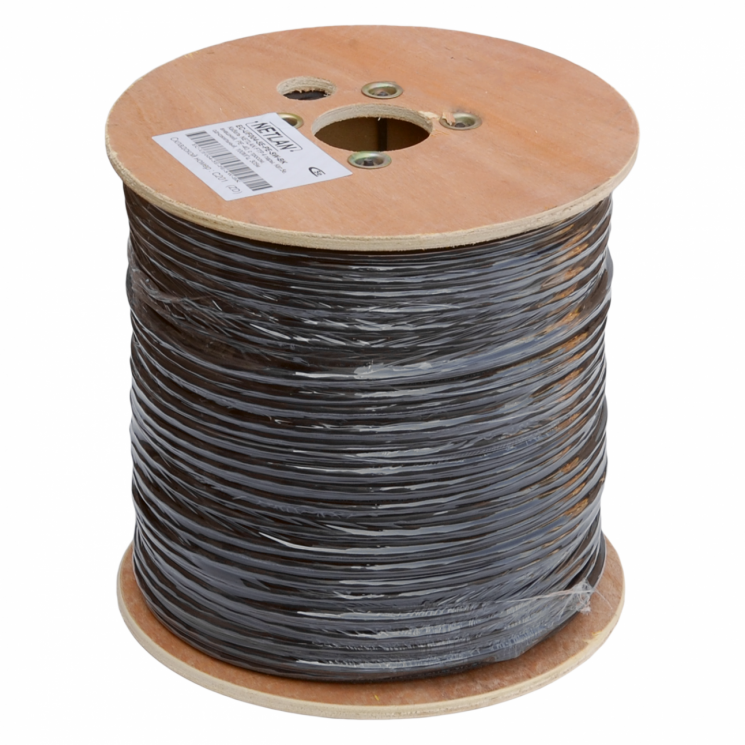 Кабель NETLAN коаксиальный, RG-11 (75 Ом), одножильный, CCS (омедненная сталь), внешний, PE до -40C, с одножильным тросом, черный, 305м