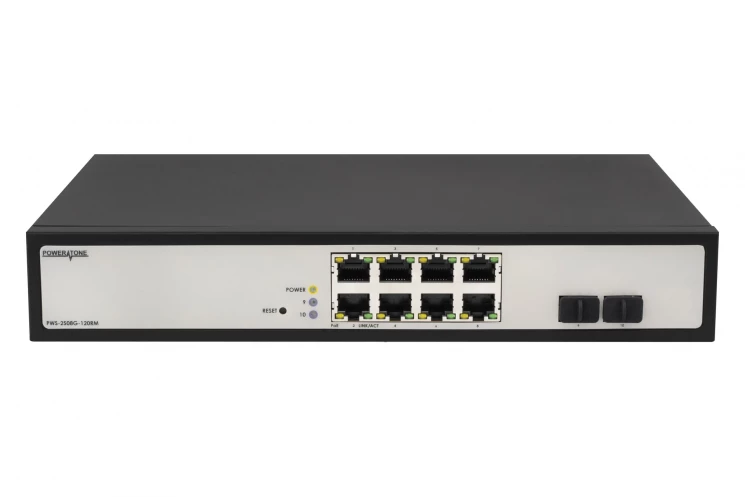 Управляемый гигабитный 8 портовый Web Smart PoE коммутатор POWERTONE PWS-2S08G-120RM