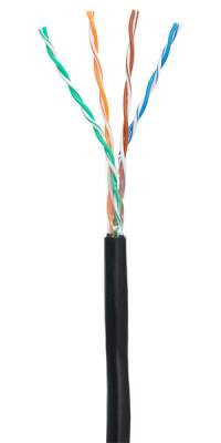 Кабель NETLAN U/UTP 4 пары, Кат.5e (Класс D), 100МГц, одножильный, BC (чистая медь), внешний, PE до -40C, черный, 100м