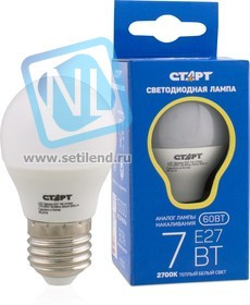 LED-Sphere-E27-7W27, Лампа светодиодная "шар" 7Вт, 220B, матовая