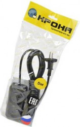 КРОНА РС-2 (У10-01) 5 м (ПВС 2Х0.75) черный BL1, Сетевой удлинитель