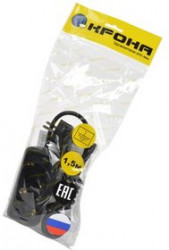 КРОНА РС-2/зем (У16-01) 1.5м (ПВС 3Х0.75) черный BL1, Сетевой удлинитель