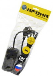 КРОНА РС-2/зем (У16-01) 3м (ПВС 3Х0.75) черный BL1, Сетевой удлинитель