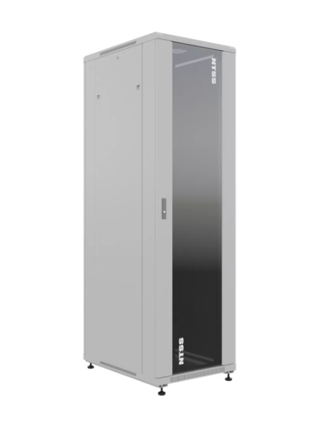 19" Напольный серверный шкаф NTSS ПРЕМИУМ 42U 600x1000 мм, передняя дверь стекло, задняя глухая металл, боковые стенки, регулируемые опоры, RAL 7035