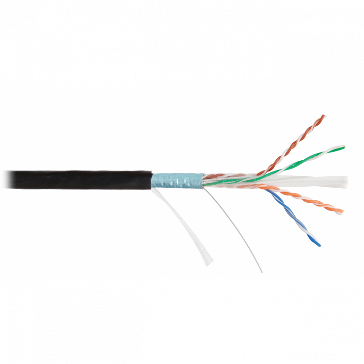 Кабель NIKOLAN F/UTP 4 пары, Кат.5e (Класс D), тест по ISO/IEC, 100МГц, одножильный, BC (чистая медь), 24AWG (0,50мм), внешний, PE до -60С, 305