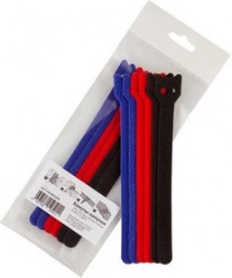 PL9601, Хомут-липучка (стяжка) 150мм х 12мм, 6 шт/3 цвета (черный, синий, красный)