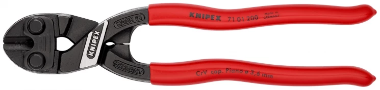 KNIPEX CoBolt® болторез, L-200 мм, рез: провол. мягк. d 6 мм, ср. d 5.2 мм, тв. d 4 мм, роял. струна d 3.6 мм, чёрн., 1-к ручки KN-7101200