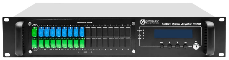 Оптический усилитель VERMAX для сетей КТВ, 2 входа, 8*21dBm выходов, WDM фильтр PON