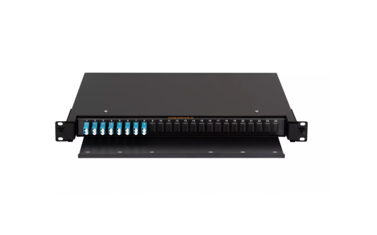 Оптический кросс NIKOMAX 19" Premium Line, 1U, укомплектованный на 16 портов LC/UPC (8 двойных LC/UPC адаптеров), SM 9/125 OS2, выдвижной, с полкой
