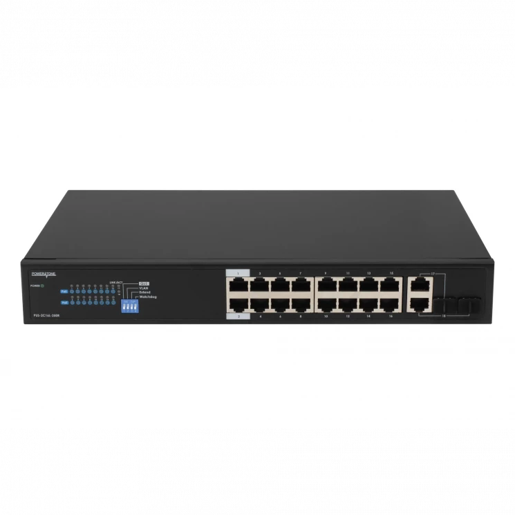 Неуправляемый 16 портовый PoE коммутатор PUS-2C16L-250R с возможностью установки в стойку