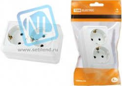 SQ1801-0019, Розетка двойная 2П+3 открытой установки IP20 16А, белая "Ладога"