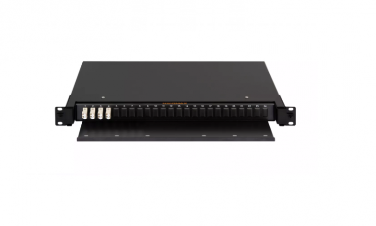 Оптический кросс NIKOMAX 19" Premium Line, 1U, укомплектованный на 8 портов LC/UPC (4 двойных LC/UPC адаптера), MM 50/125 OM2, выдвижной, с полкой
