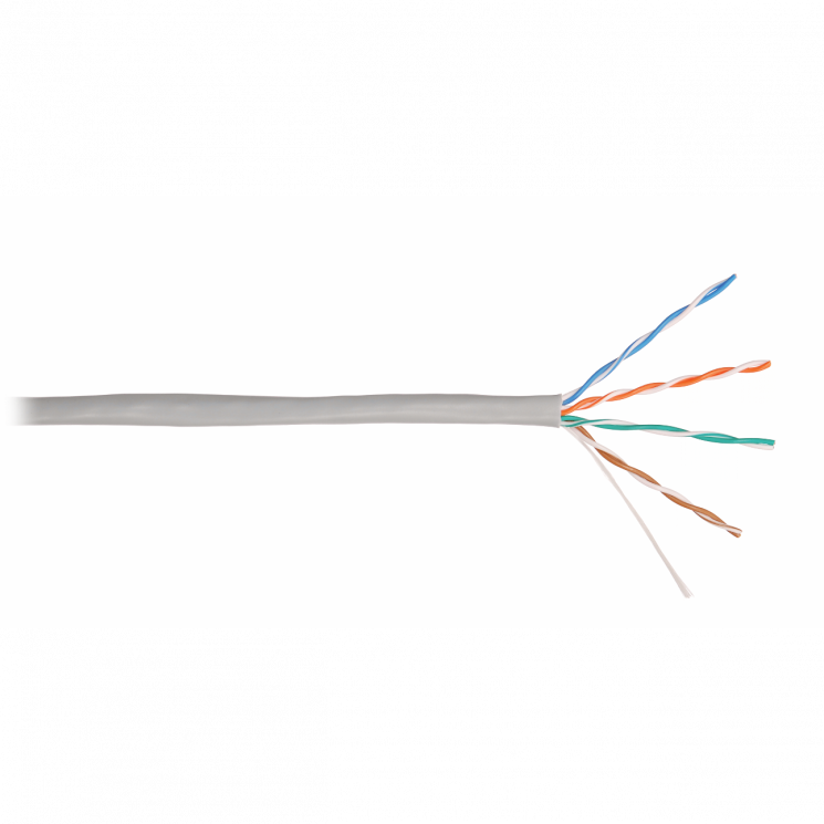 Кабель NIKOLAN U/UTP 4 пары, Кат.5e (Класс D), тест по ISO/IEC, 100МГц, одножильный, BC (чистая медь), 24AWG (0,50мм), внутренний, PVC нг(А), серый, 305м - гарантия: 5 лет / 15 лет системная
