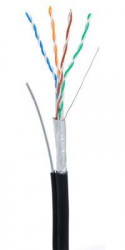 Кабель NETLAN F/UTP 4 пары, Кат.5e (Класс D), 100МГц, одножильный, BC (чистая медь), внешний, PE до -40C, с одножильным тросом, черный, 305м