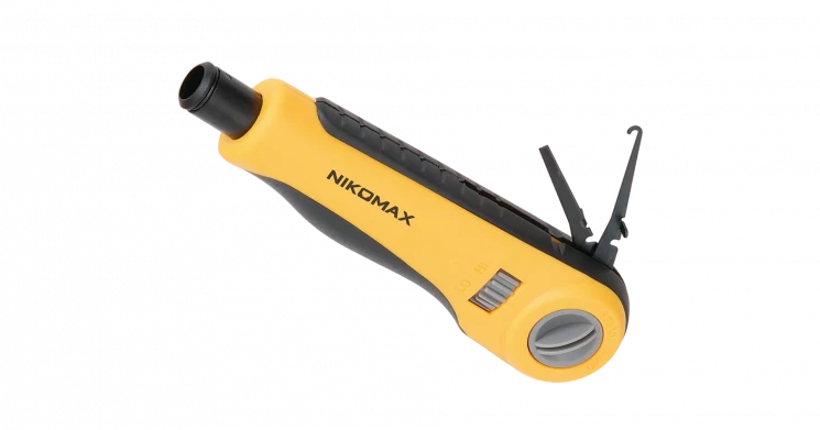 Инструмент NIKOMAX для заделки витоИнструмент NIKOMAX для заделки витой пары, ударного типа, 2 уровня регулировки силы удара, крепление Twist-Lock, бе
