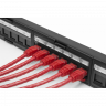 Коммутационная панель SNR, 19" для модулей KeyStone, незагруженная, неэкранированная, 1U, 24 порта, cat.5e, разборная, порты со шторками