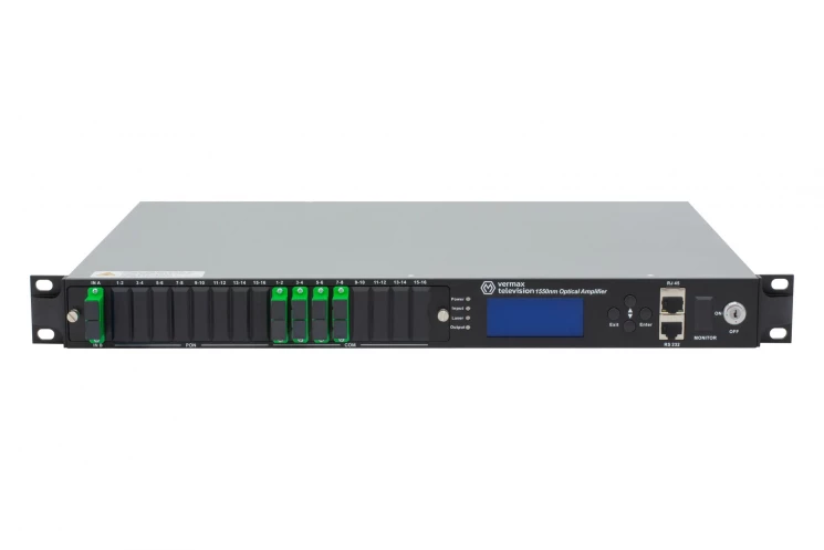 Оптический усилитель VERMAX для сетей КТВ, 2 входа, 8*15dBm выход, RT1, 1U
