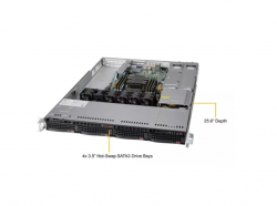 Платформа Supermicro 1U SYS-5019P-WTR, один процессор Inte l Xeon Scalable, DDR4, 4x3,5" HDD SATA, 2x10Gb Base-T