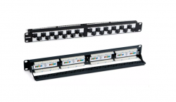 Патч-панель 19", 1U, с угловыми портами, 24 порта RJ-45, категория 5e, Dual IDC