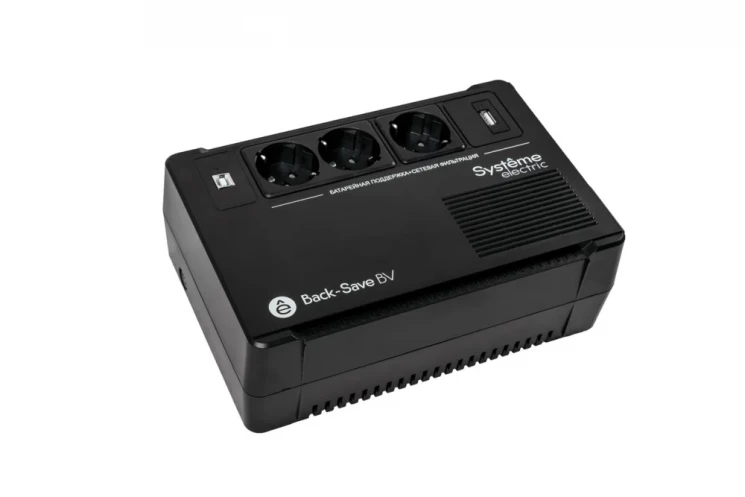 ИБП Back-Save BV Systeme Electric 600 ВА, автоматическая регулировка напряжения, 3 розетки Schuko, 230 В, 1 USB Type-A