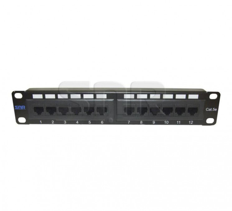 Коммутационная панель SNR, 10" неэкранированная, 1U, 12 портов, cat.5e, горизонтальная заделка