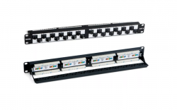 Патч-панель 19", 1U, с угловыми портами, 24 порта RJ-45, категория 6, Dual IDC