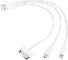 PL1374, Кабель зарядный универсальный USB 2.0 (M) -Lightning/30- pin/Micro-USB (M), 0.2м