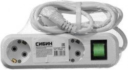 55036-2, Удлинитель СИБИН электрический, ПВС сечение 0,75кв мм, 3 гнезда, макс мощн 2200Вт, 2м, заземление, в