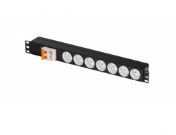 Блок электрических розеток TLK, 19" на 7 гнезд, с автоматом 2P 25A
