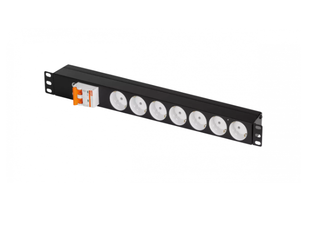 Блок электрических розеток TLK, 19" на 7 гнезд, с автоматом 2P 25A