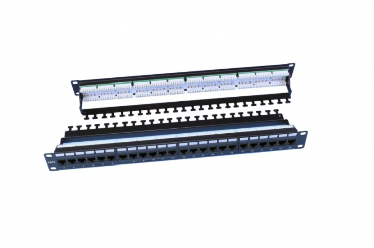 Патч-панель 19", 1U, 24 порта RJ-45, категория 6, Dual IDC, ROHS, цвет черный (задний кабельный организатор в комплекте)
