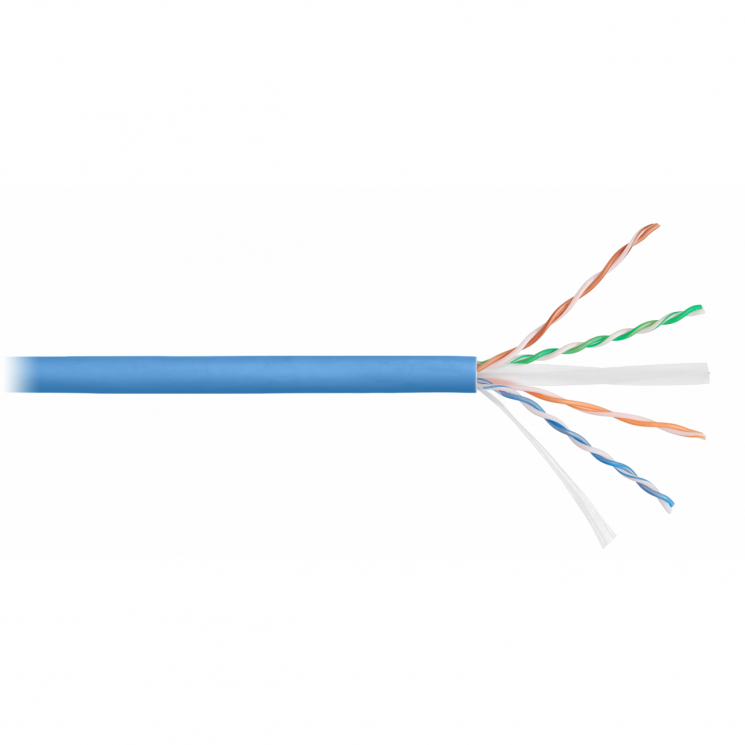 Кабель NIKOLAN U/UTP 4 пары, Кат.6a, одножильный, BC (чистая медь), 23AWG (0,57мм), внутренний, LSZH нг(А)-HFLTx, голубой, 500м