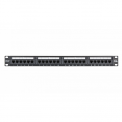 Коммутационная панель NETLAN 19", 1U, 24 порта, Кат.5e (Класс D), 100МГц, RJ45/8P8C, 110/KRONE, T568A/B, неэкранированная, черная