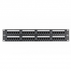 Коммутационная панель NETLAN 19", 2U, 48 портов, Кат.5e (Класс D), 100МГц, RJ45/8P8C, 110/KRONE, T568A/B, неэкранированная, черная