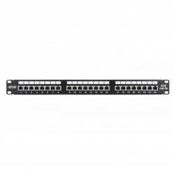 Коммутационная панель NETLAN 19", 1U, 24 порта, Кат.5e (Класс D), 100МГц, RJ45/8P8C, 110/KRONE, T568A/B, экранированная, черная