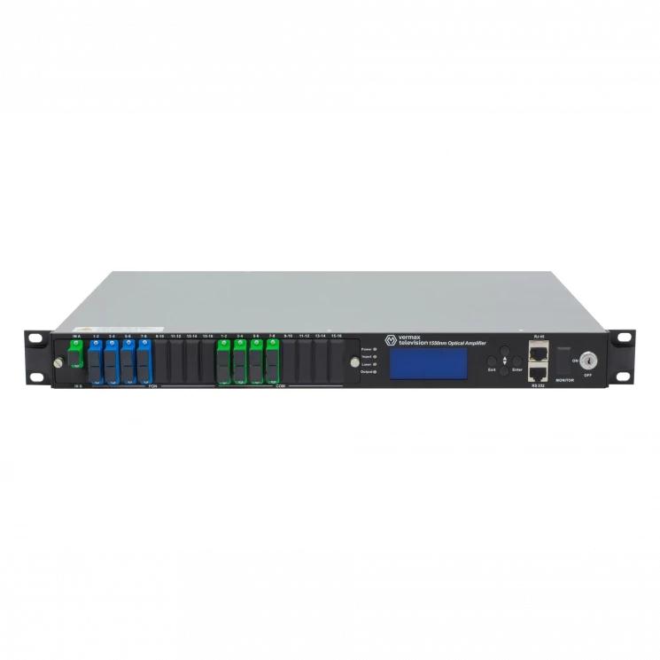 Оптический усилитель VERMAX для сетей КТВ, 1 вход, 8*21dBm выход, CWDM 1310/1490/1550, RT1, 1U