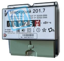 Счетчик "Меркурий" 201.7 1ф 5-60А 1 класс точн. 1 тариф. имп. вых. мех. табло DIN-рейка