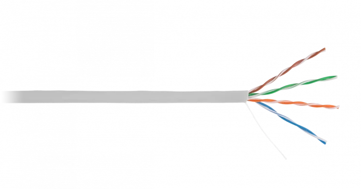 Кабель ULAN U/UTP 4 пары, Кат.5e, 100МГц, одножильный, BC (чистая медь), внутренний, PVC нг(B), серый, 305м