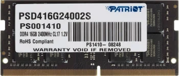 Память DDR4 16Gb 2400MHz Patriot PSD416G24002S RTL PC4-19200 CL17 SO-DIMM 260-pin 1.2В