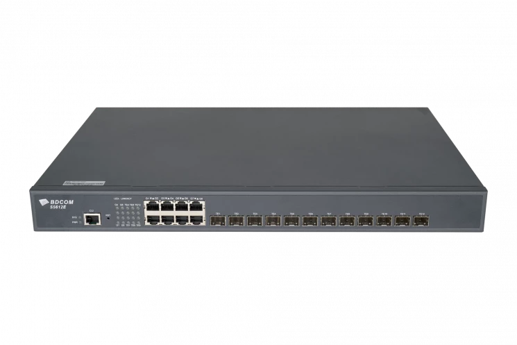 Управляемый коммутатор уровня 3 BDCOM S5612E, 8x 10/100/1000Base-T, 12x 1/10GE SFP+, ~220V AC