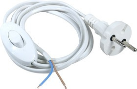 Шнур 1.5м с вилкой (S18) ШВВП-ВП 2х0.75мм белый с переключателем