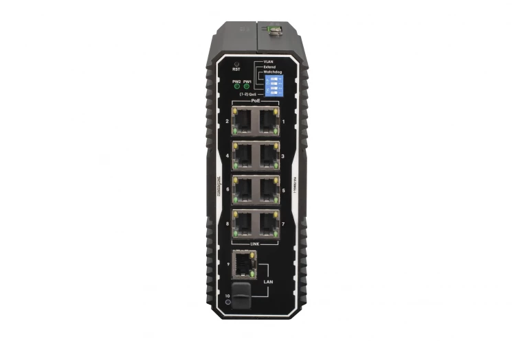 Неуправляемый промышленный 8 портовый PoE коммутатор POWERTONE PUS-TS08GL-i