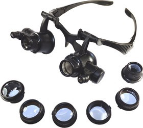 PL4417, Лупа налобная 10x/15x/20x/25x (очки) с подсветкой (2 LED) (PL4417)