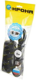 КРОНА РС-3/зем (У16-001) 5 м (ПВС 3Х0.75) черный BL1, Сетевой удлинитель