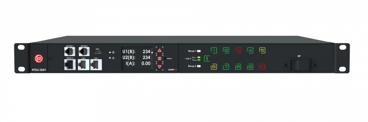 iPDU-3001: с управлением и мониторингом по каждой розетке PDU+ATS, 1U, 230V, 16А, вход(2)C20, выход(10)C13, SNMP v3, HTTPS