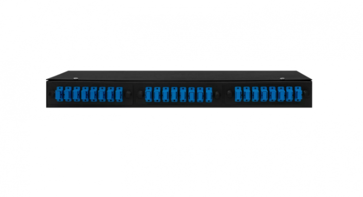 Кросс оптический 19" (ШКОС) укомплектованный на 24 SC порта, черный (комплект с розетками и пигтейлами)
