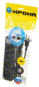 КРОНА РС-4 (У10-0001) 3м (ПВС 2Х0.75) черный BL1, Сетевой удлинитель