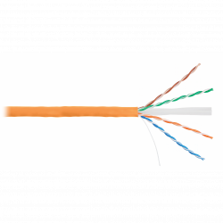 Кабель NIKOLAN U/UTP 4 пары, Кат.6 (Класс E), тест по ISO/IEC, 250МГц, одножильный, BC (чистая медь), 24AWG (0,53мм), внутренний, LSZH нг(А)-HFLTx, оранжевый, 305м